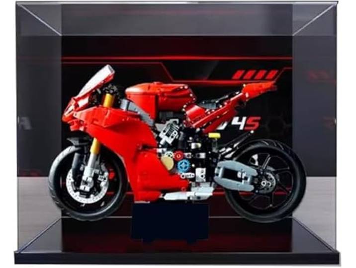 Acryl-Vitrine für Lego Technic 42202, Ducati Panigale V4 S Motorrad, schwarzer Boden + Hintergrund (D)