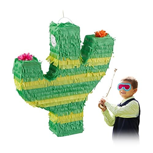 Relaxdays Piñata cactus 3-delig, groen/geel