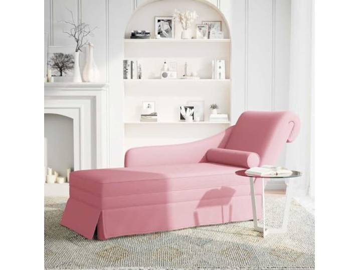 NLQMSU Langer Sessel, Velours, Rosa, mit Nackenrolle und Armlehne rechts Hochelastischer Schaumstoff, Unterstützung für Nacken, Schultern, Rücken, Taille, gemütliche Ecke für Schlafzimmer