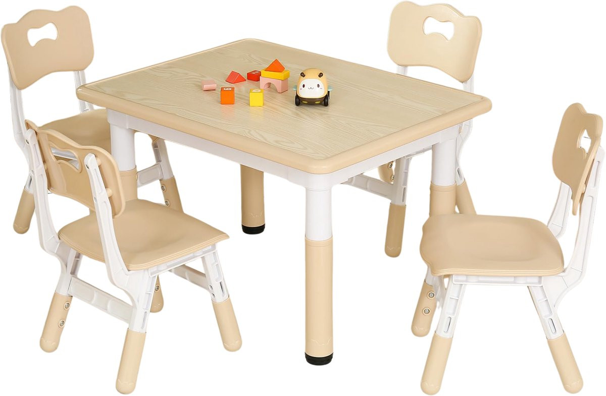 Stena Kindertafel met 4 Stoeltjes - Verstelbare Speeltafel en Tekentafel voor Kinderen - Hout en Plastic