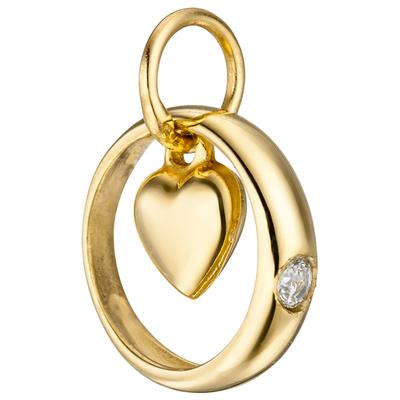Herzanhänger JOBO "Anhänger Kinderanhänger Taufring 10 mm", gold (gelbgold 333, weiß), Schmuckanhänger, Mädchen, Gelbgold 333, 333 Gold mit Zirkonia