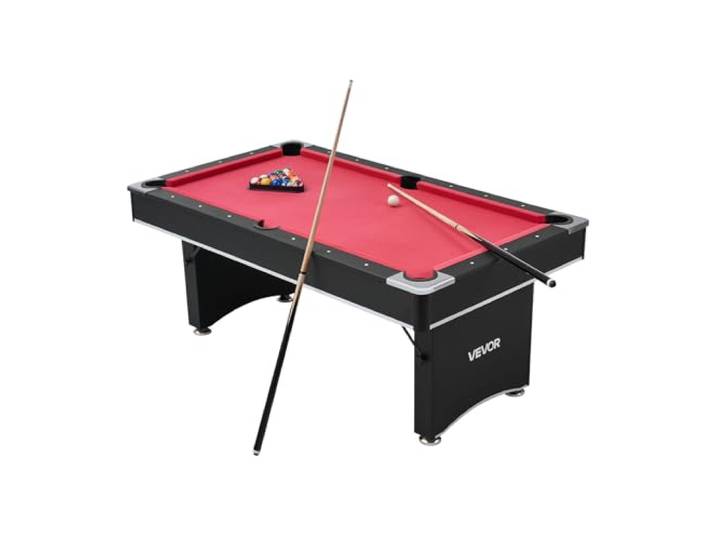 VEVOR Table de Billard 1835 mm\, kit de Billard Portable\, Pieds réglables\, Ensemble d'accessoires complets avec Boule\, Queue\, Support\, Craie et Pinceau\, pour Domicile\, Club\, Noir avec Tissu Rouge