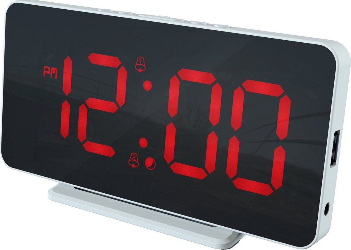 Caliber HCG022 Digitale Wekker met 2 Alarmtijden en Dimbaar Rood Display - Wit