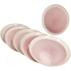 6x Reactive Glaze Paris Speiseteller 6 Personen Creme Pink Essteller Grillplatte