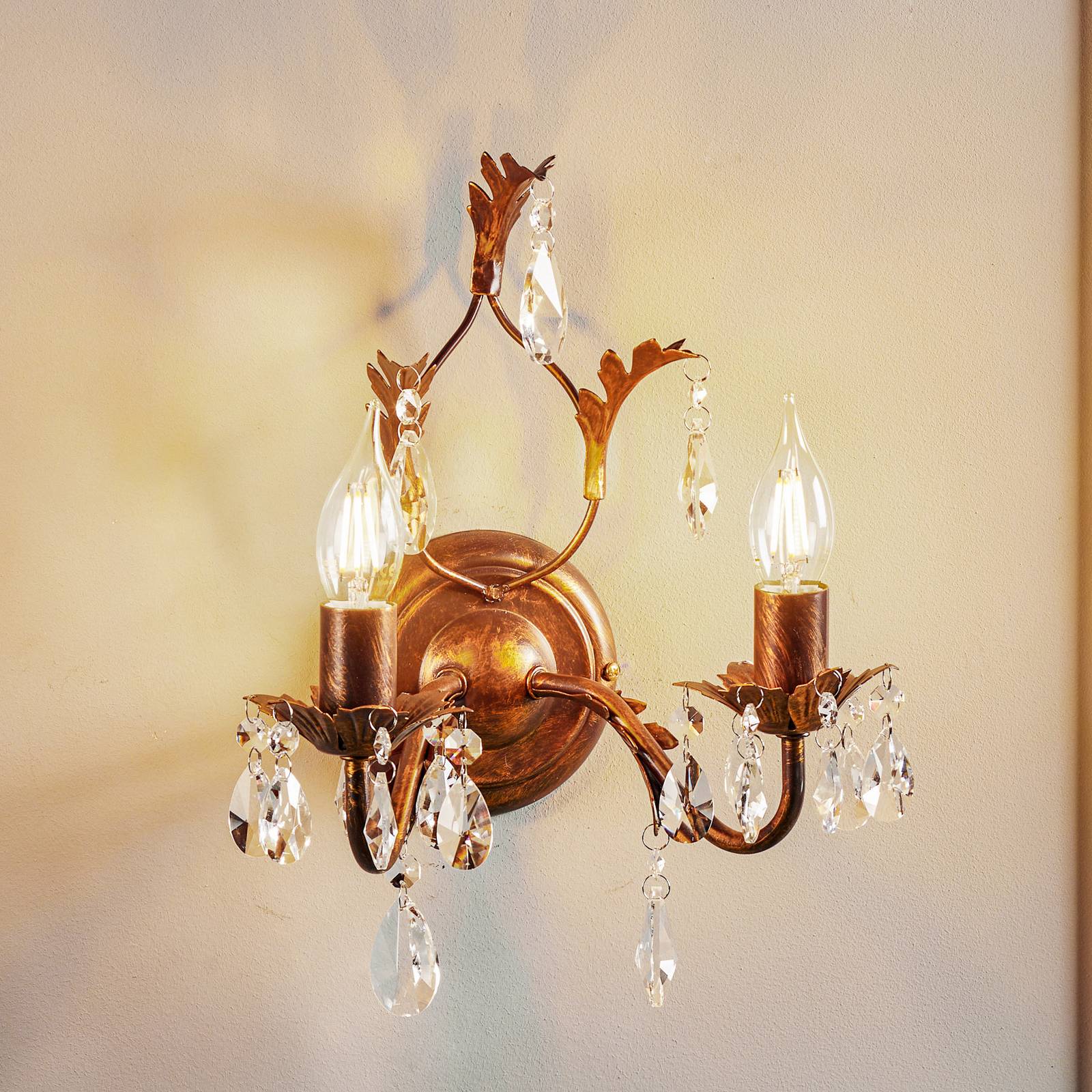 Crystal Wall Light Teresa ONLI, dimmable, Bronze / antique brass, Living / Dining Room, metal, Antique, Wall Light