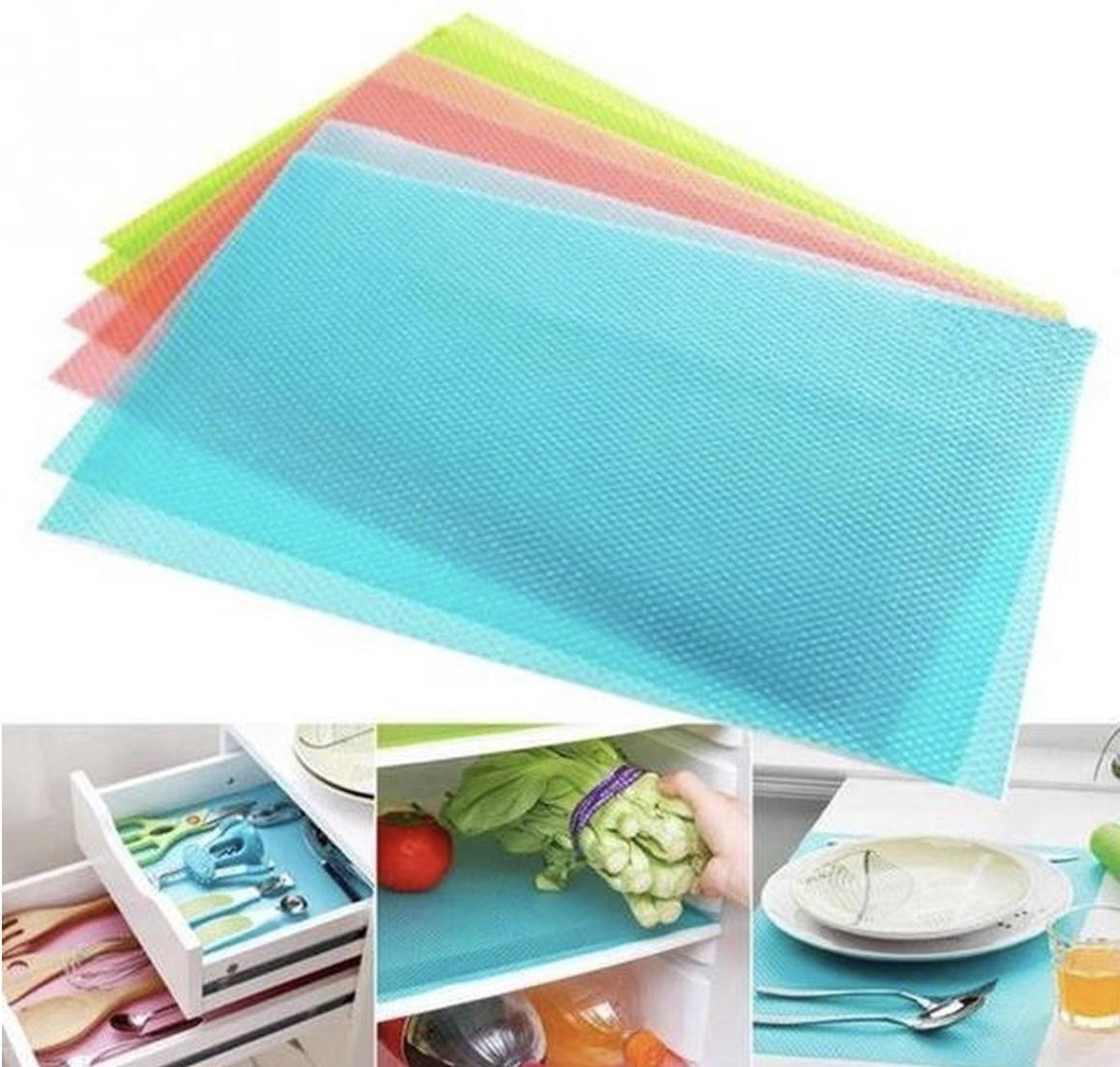 4 stuks Anti-slip waterbestendige koelkastmatjes groen antibacterieel