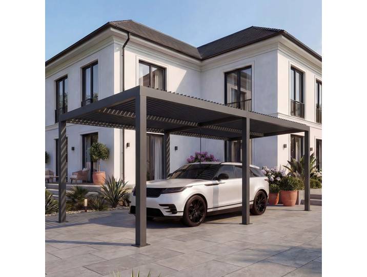 Carport HWC-L46, Autoüberdachung Garage Unterstand, 11cm-Aluminium-Gestell, Regenrinne sturmfest, 3x6m anthrazit