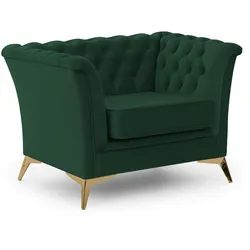 CHESTERFIELD-SESSEL Whitby Flaschengrün Samt mit goldenen Füßen