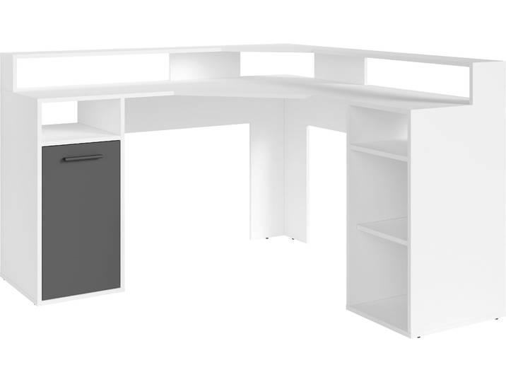 Gamingtisch GOODPRODUCT Fowey , grau (weiß, anthrazit, weiß, weiß), B:139cm H:120cm T:139cm, Tische, Gamingtisch, Breite 139 cm, moderner Eck-Schreibtisch