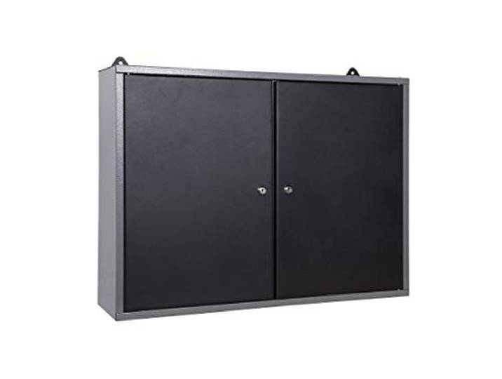 MetallMOBELL- MB002 Wandschrank aus Metall, 80x60x20 cm, 2 Schränke mit Schloss und Schlüssel, Regal und Flanellplatte (grau/schwarz)