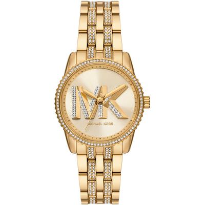 Quarzuhr MICHAEL KORS "BRYANT MK-Logo", gold (gelbgoldfarben), Armbanduhren, Damen, Quarzuhr, Armbanduhr, Damenuhr, Edelstahlarmband, analog, Glassteine