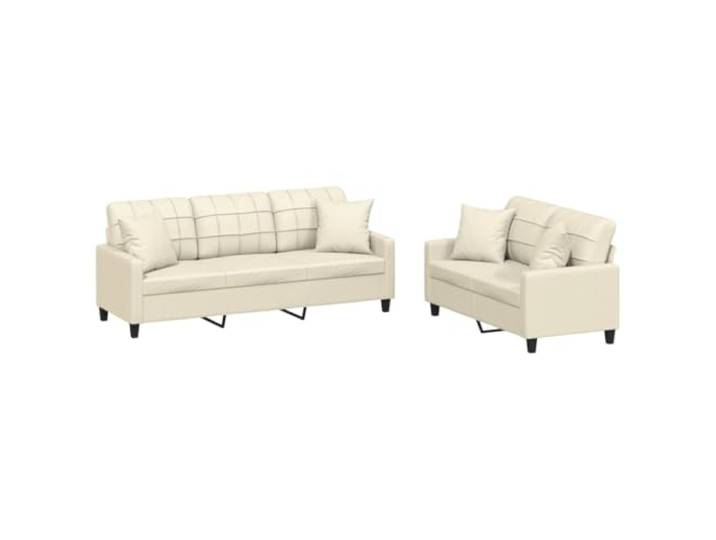 GHVBNMF 2-TLG. Sofagarnitur mit Kissen Creme Kunstleder Couch Set Elegantes Polstermöbel Set für Wohnzimmer mit 2er und 3er Couch aus pflegeleichtem Kunstleder inklusive Zierkissen.