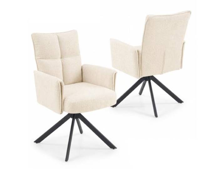 FurniSoar 2er Set Esszimmerstuhl 360° drehbar, Hohe Rückenlehne & Armlehne, Extra Dicke Polsterung, Metallbeine, Arbeits-/Schminkstuhl, Chenille, 160kg, Beige