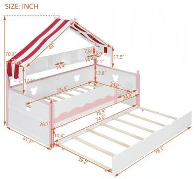 Twin Size House-Shaped Daybed with Built-In Bookshelf