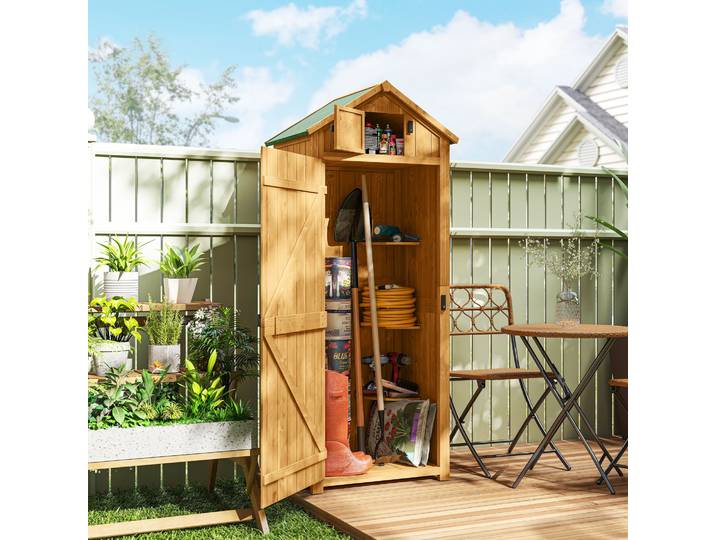 Outsunny Armoire Jardin 3 Étagères Toit Pente Sapin Lasuré