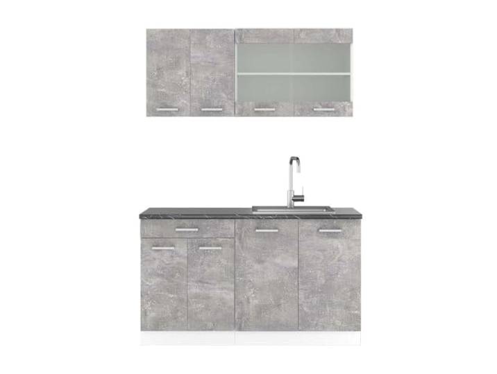 Vicco Singleküche R-Line, Beton, 140 cm 4 Module · Höhenverstellbare Füße · Arbeitsplatte Anthrazit · Robuste Fronten · Mit Glasschrank · Frei kombinierbar