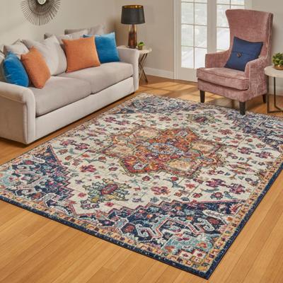 "Gertmenian Davos Tyrella Transitional Bohemian Medallion Multi-Colored Narrow Border Area Rug - 5'3""x7'"