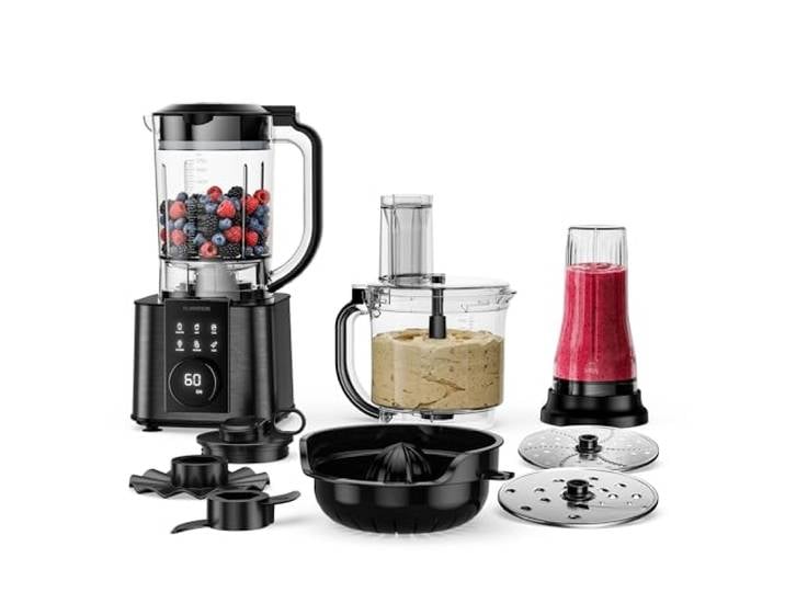 Klarstein Verosteel Robot de cuisine avec blender - Appareil de cuisine multifonction de 1200 W\, bol de 2 l\, blender de 1\,75 l\, 10 vitesses\, 6 programmes\, presse-agrumes & hachoir à viande
