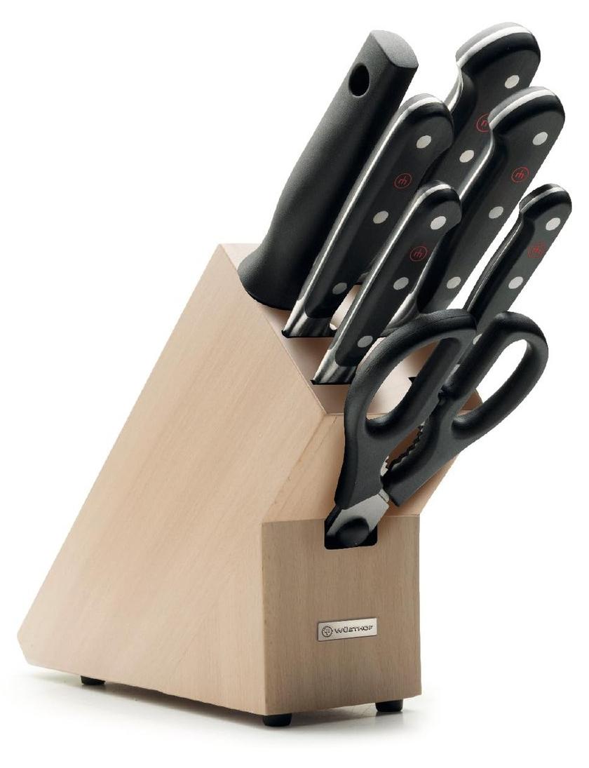 Küchenmesser Messerset Kochmesser - 7-teilig - Messerblock aus Buchenholz - Klassisch