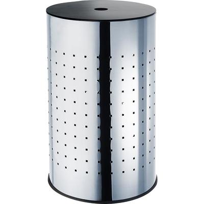 Wäschekorb LOCKER, silber (silberfarben), B:35cm H:58cm T:35cm, Metall, Wäschesammler, Wäschekorb, verchromtes Metall, Höhe 58 cm