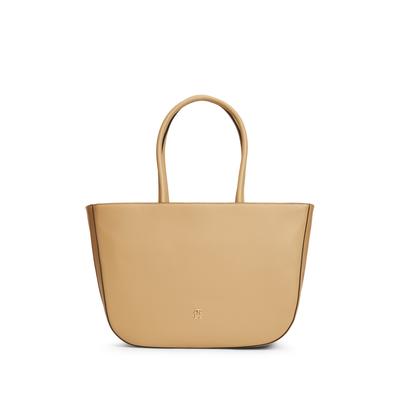Tragetasche TOMMY HILFIGER "TH LOGOTAPE TOTE", Damen, Gr. B/H/T: 43cm x 28cm x 14cm, beige, Lederimitat, Taschen, Damen Shopper, Handtasche mit goldfarbenem TH-Detail