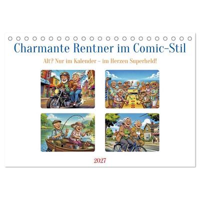 Charmante Rentner im Comic-Stil (Tischkalender 2027 DIN A5 quer), CALVENDO Monatskalender