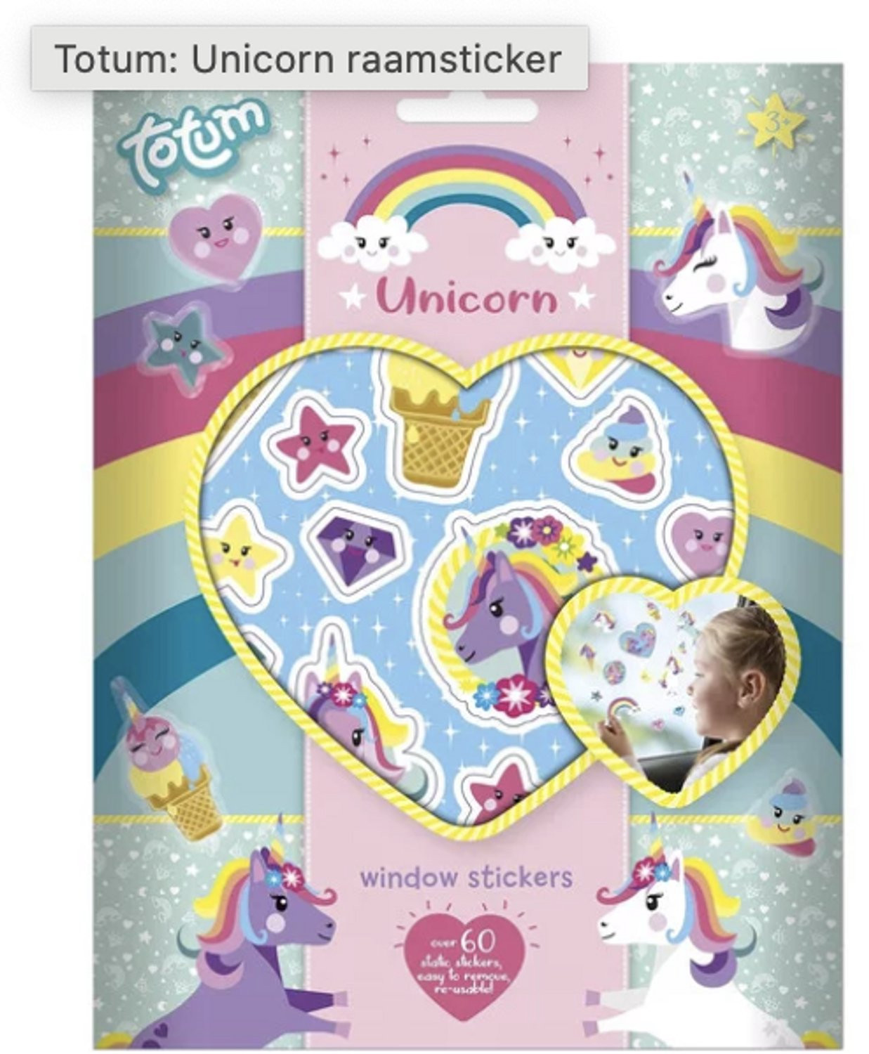 Totum Raamstickers Unicorn voor kinderen - Herbruikbaar en herplakbaar