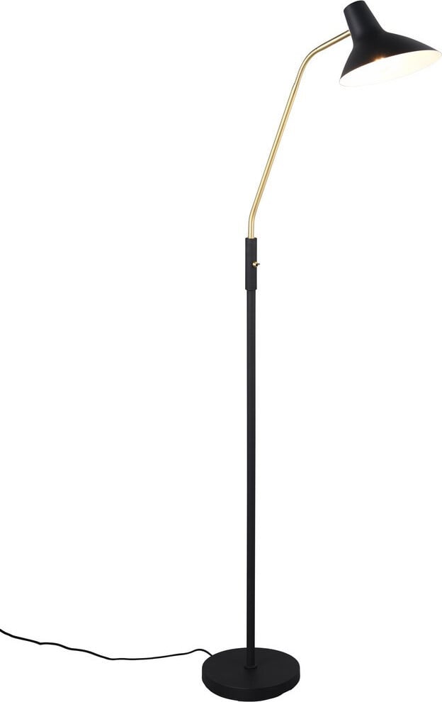Trio Staande leeslamp Traveller zwart en goud/messing, dimbaar en verstelbaar, Hoogte: 145 cm
