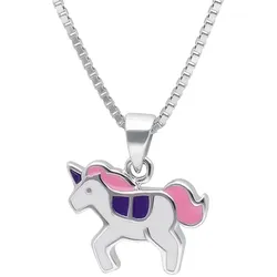 trendor 41684 Mädchen-Halskette Einhorn 925 Silber Collier, 40 cm