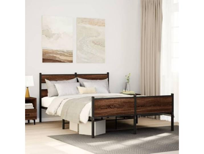 Stahl Metallkonstruktion Schlafzimmer robuste Lattenrost 137x190 cm Braun Bettgestell ohne Matratze Braun Eiche 137x190 cm Holzwerkstoff mit Stahlrahmen Stauraum Metall Lattenrost