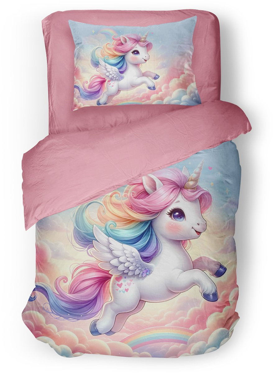 Eleganzzz Kinder Dekbedovertrek Rainbow Unicorn - Multi - 140 x 220 cm
