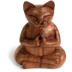 Wooden Carved Incense Burners - Lrg Yoga Cat
