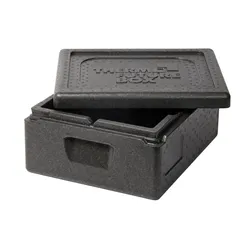 Thermo Future Box, GN 1/2 Premium, Isolierbox schwarz mit Deckel, 117 mm tief, 10 Liter, robust, nachhaltig aus EPP