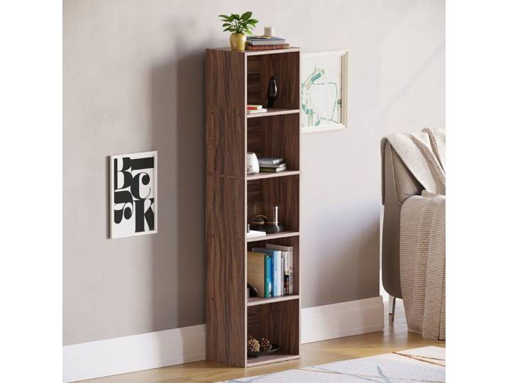 Bibliothèque cubique Oxford à 5 niveaux noyer – Étagère de rangement moderne pour bureau ou salon