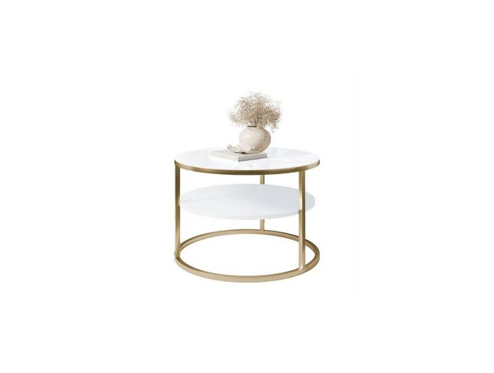 COUCHTISCH CIRI SLIM QUARZKOMPOSIT Ø60/40 cm gebürstetes Gold / Marmor