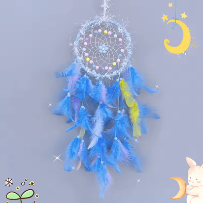 Inspire Curations Boho Dream Catcher Wind Chime Handmade Feather Hanging Decor For Home & Car blue