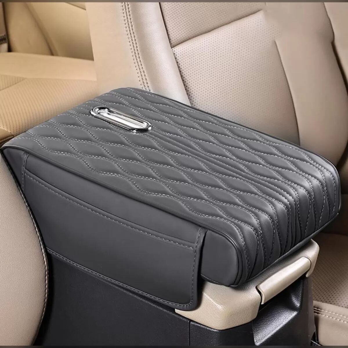 INF Boîte d'accoudoir multifonctionnelle pour voiture avec poche à mouchoirs - Motif vagues Gris