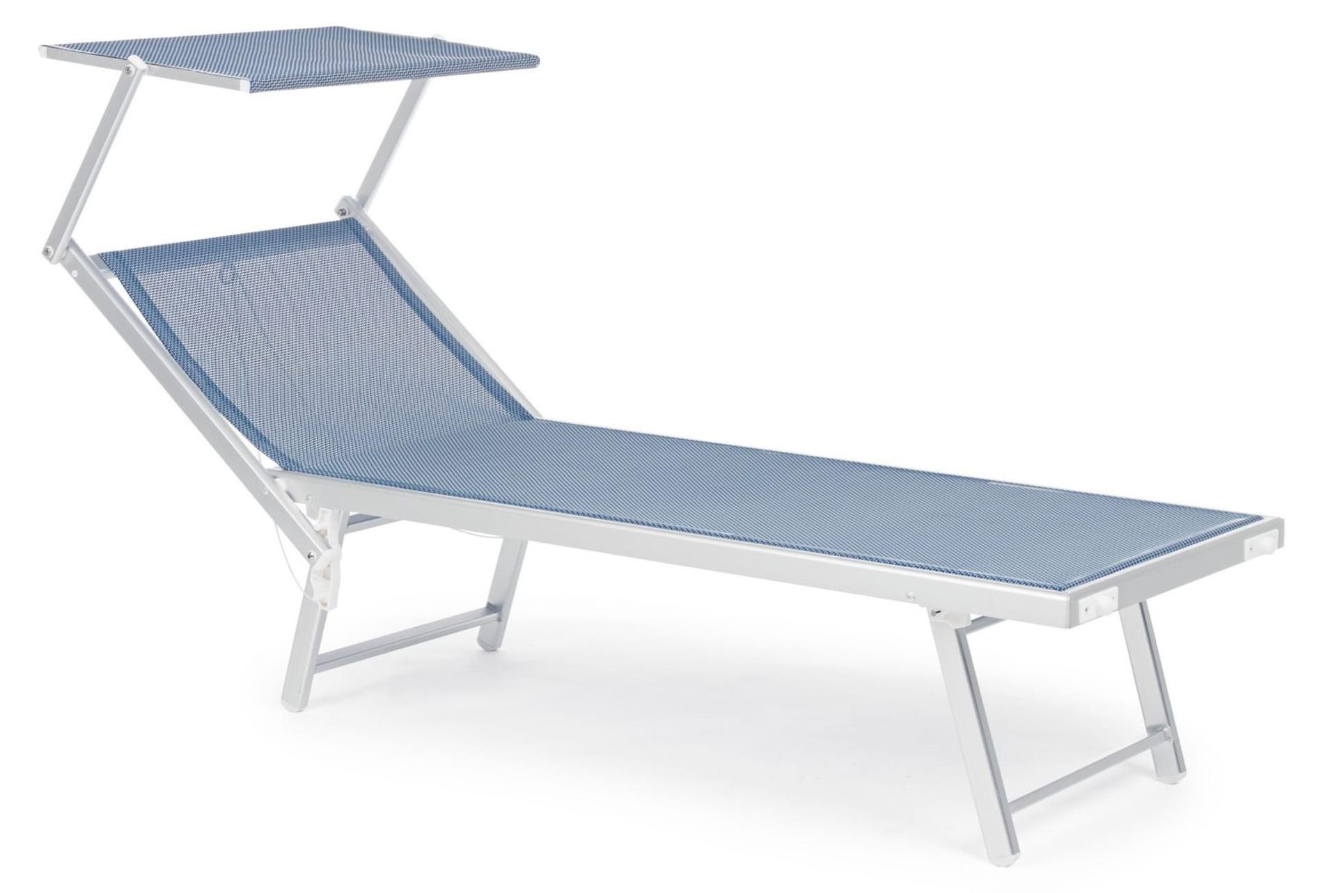 Set aus 2 Liegestühlen TURQUETA aus weißem Aluminium und blauem Textilene, klappbar
