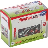 Dübel DUOPOWER 5x25 S PH LD hellgrau/rot, 50 Stück, mit Schraube