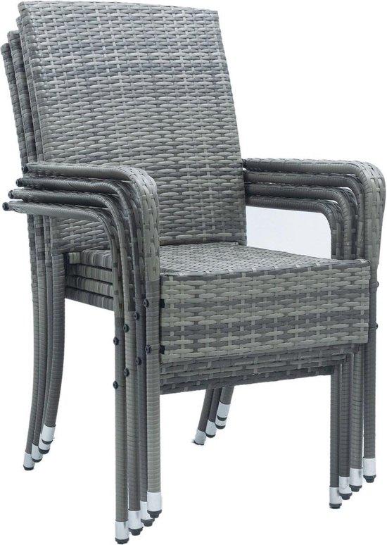 Famanu Stapelbare Gartenstühle aus Poly-Rattan mit Armlehnen - Grau meliert