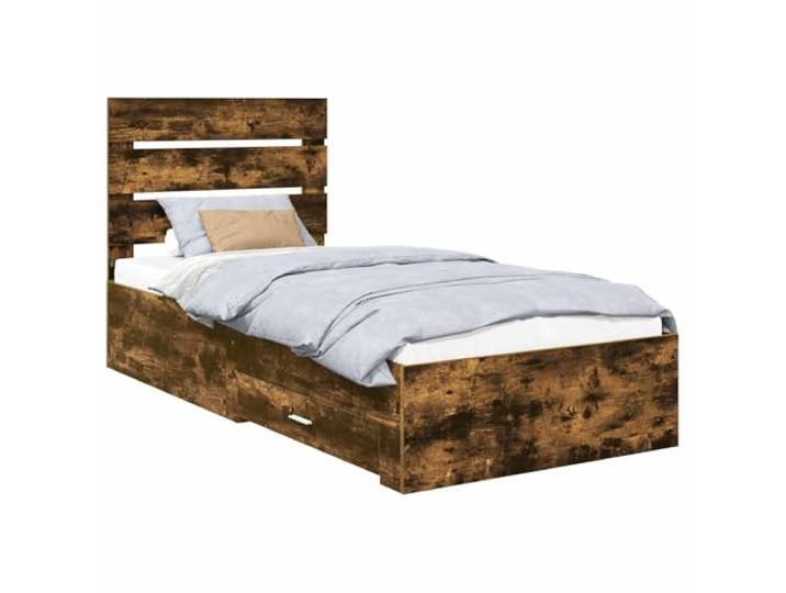 ZQQLVOO Bettrahmen mit Kopfteil Räuchereiche 90 x 190 cm Holzwerkstoff Eingebaute Schubladen, silberne Griffe, robustes Kopfteil, einfache Pflege, Stauraum