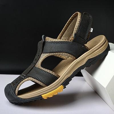 Braune Herren-Sandalen aus Kunstleder mit offener Zehenpartie, verstellbares Design für Strand, Wandern und Sommerreisen
