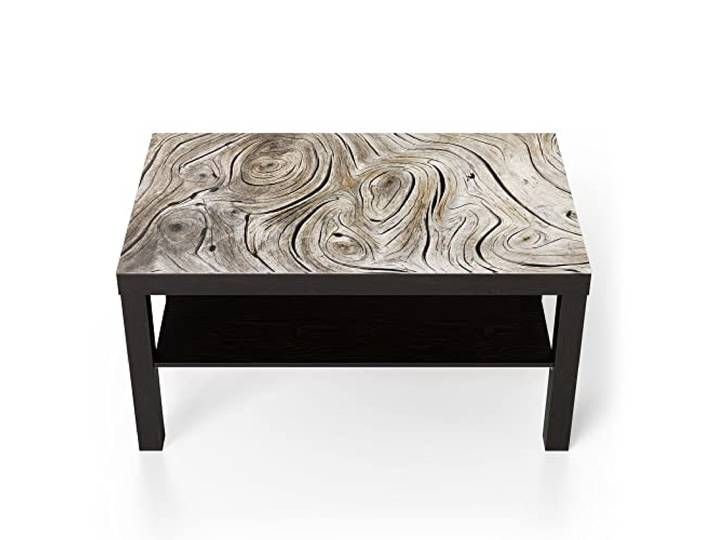 DEQORI Glastisch schwarz groß 90x50 cm Motiv Verwittertes Holz ausgefallener Beistelltisch aus Glas Hochglanz Couchtisch fürs Wohnzimmer moderner Couch Tisch mit Design