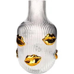 L ́amour Vase mit goldenen Lippen, 30cm, transparent