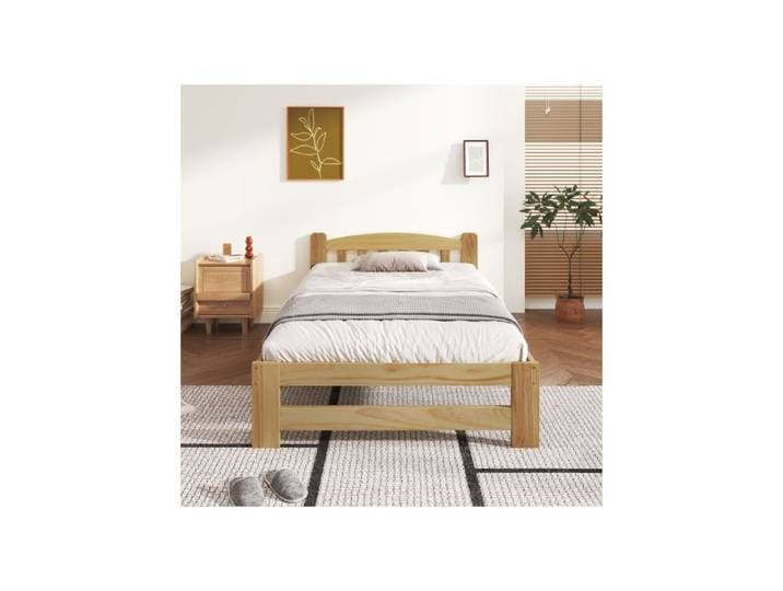 Lit simple - MUVOE - 90x200 cm - Bois massif naturel - Tête de lit élégante - Construction robuste