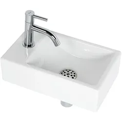 Plieger, Waschbecken, Austin Fontein Toilet Links - Set - Fontein 37 x 23 cm - Incl. Fonteinkraan & Sifon - Keramiek - Wit (370 mm)