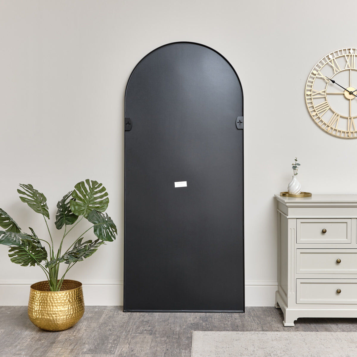 Large Black Arched Wall / Leaner Mirror - 180cm x 80cm Resin, Glass, Wood