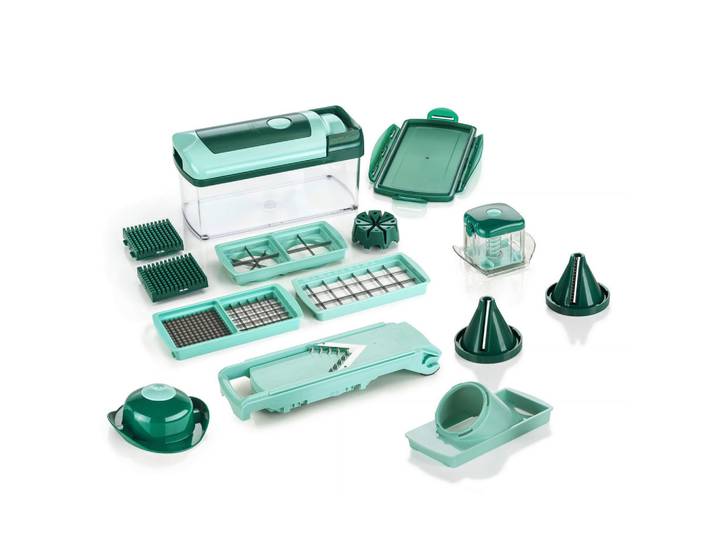 Genius Gemüseschneiderset Genius Nicer Dicer Fusion, Grün, Metall, Kunststoff, 15-teilig, 31x25.3x18 cm, Küchenzubehör, Küchenhelfer, Reiben