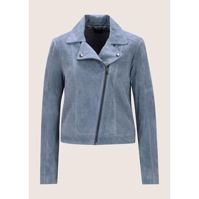 Lederjacke MADELEINE "Lederjacke Kurze Bikerjacke aus softem Ziegenvelours", Damen, Gr. 44, blau (rauchblau), Obermaterial: 100% Ziegenveloursleder GOVL., Modern, normal, Jacken