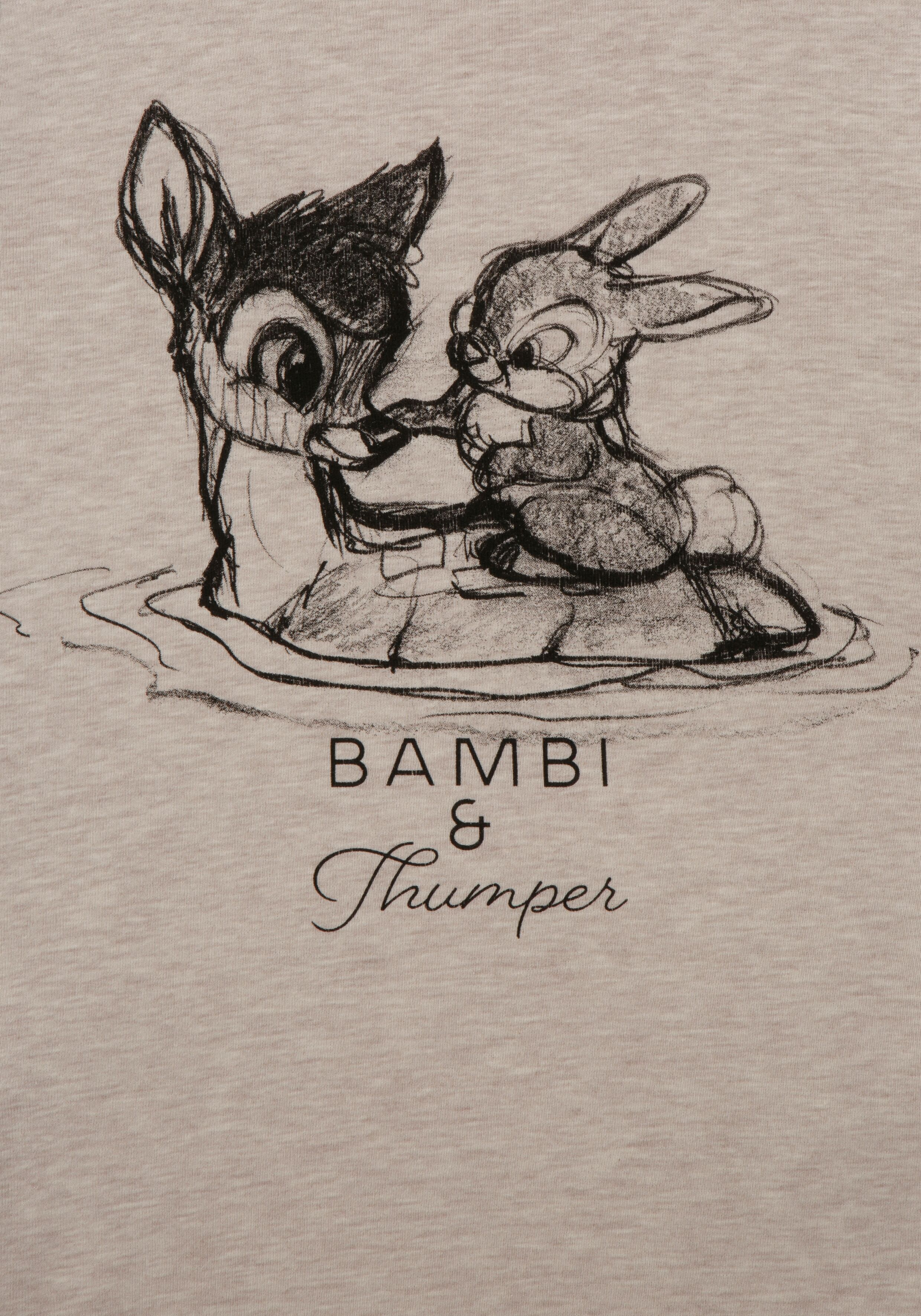 Langarmshirt KANGAROOS "Bambi & Klopfer", Damen, Gr. 36/38, beige (natur, meliert), Rippware, Obermaterial: 50% Baumwolle, 50% Polyester, bedruckt, figurbetont hüftbedeckend, Rundhals, Shirts Langarmshirt, Langarm, sehr figurbetont, unifarben, Rundhalsaus